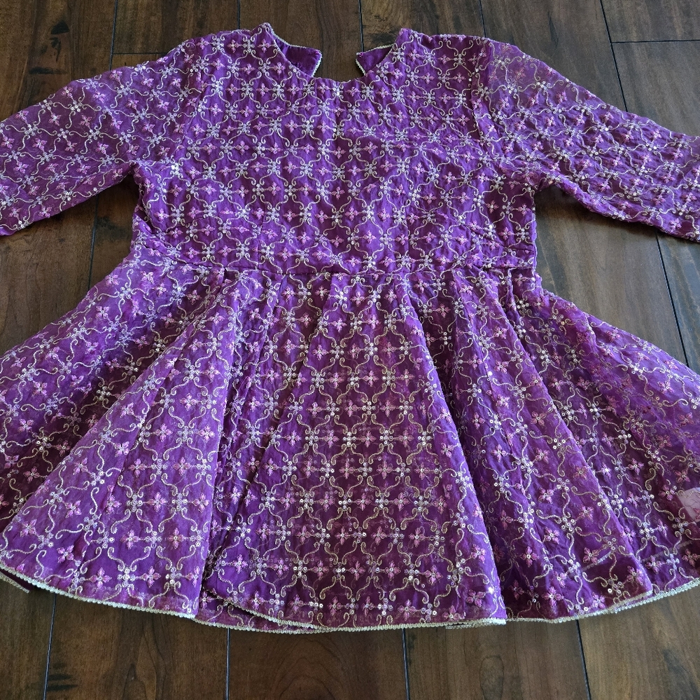 Embroidered 2 Piece Peplum Top n Palazzo Pant Gold Purple Party Wear Dress - Picture 3 of 14